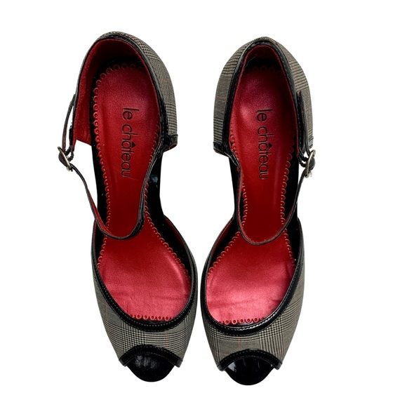 💋 NWT LE CHATEAU Plaid Peep Toe (8.5) - Picture 3 of 6